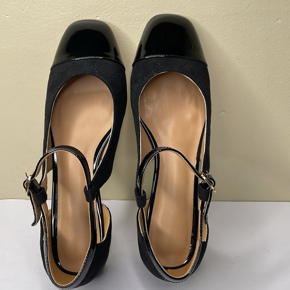 CAUNBEILY Mary Jane pumps Black Chunky Low Heel Ankle Strap Square Toe NWOT  8 - Picture 6 of 14